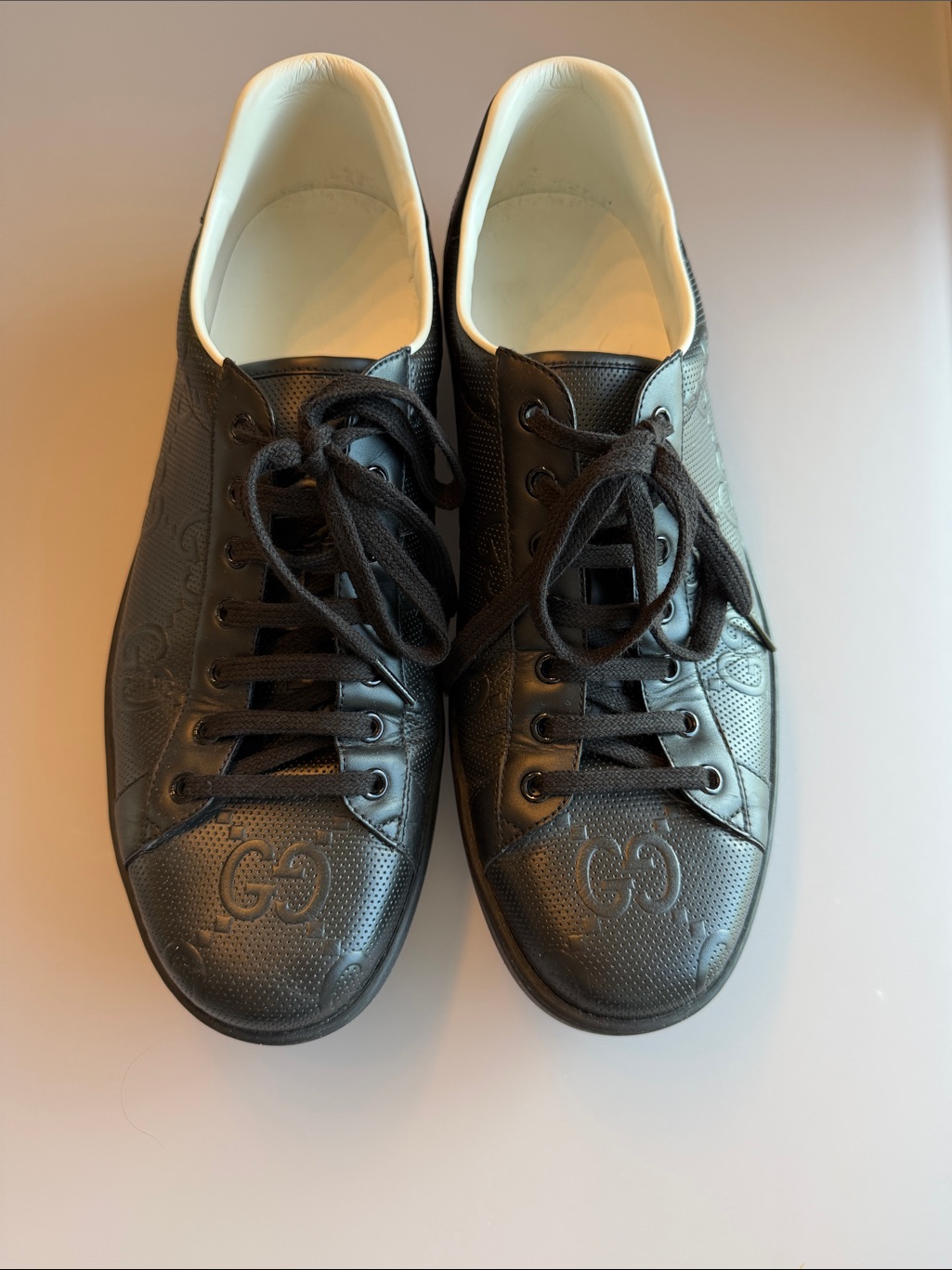 Gucci Black Embossed Leather Low-Top Sneakers